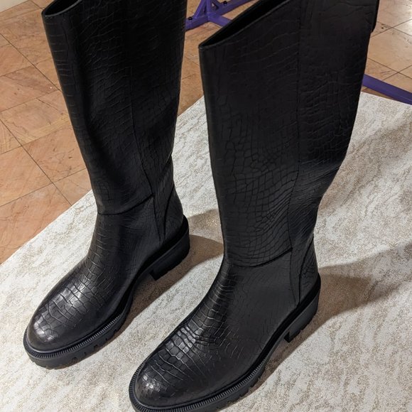Paige - Bella Croc-Embossed Leather Riding Boots - Black -  NEW - Size 8… - Picture 8 of 10